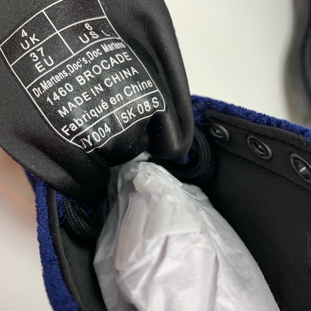 Dr Martens 1460 Brocade Navy Velvet Embossed Boots - Picture 7 of 8